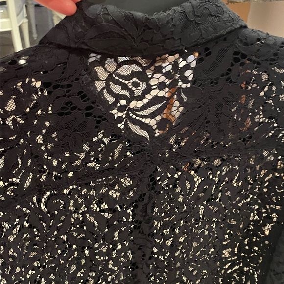 LOFT Elegant Black Lace Button-Up Blouse - Picture 4 of 10